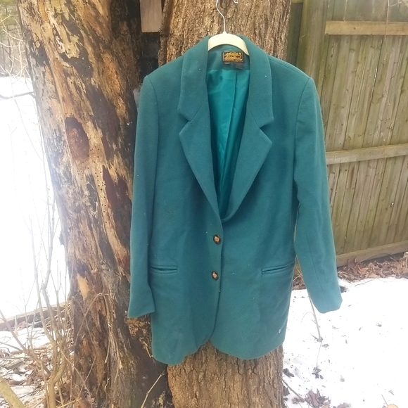 Vintage Emerald Green Pure WOOL Oversize Blazer Women’s Size L - Picture 5 of 5